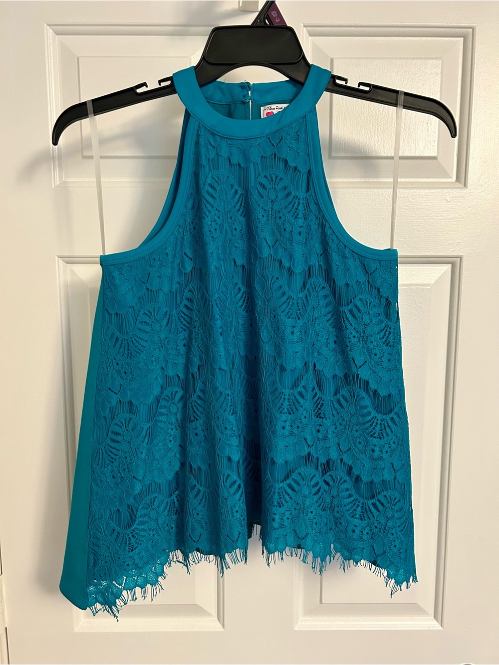 Three Pink Hearts Women's Teal Lace Top